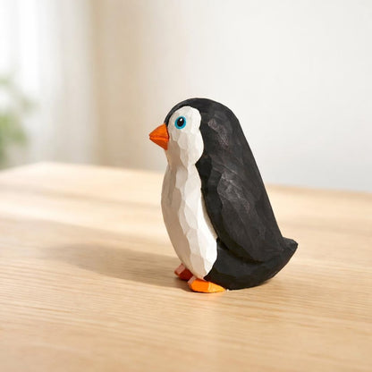 Wooden Penguin Figurine Desk Decor, Small Animal Tabletop Display