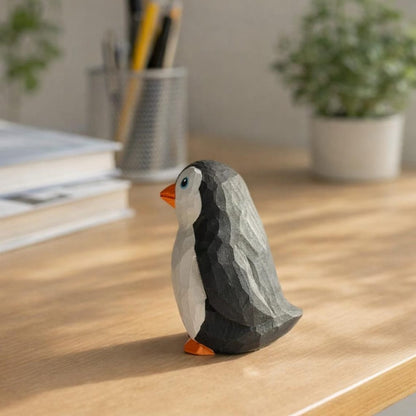 Wooden Penguin Figurine Desk Decor, Small Animal Tabletop Display