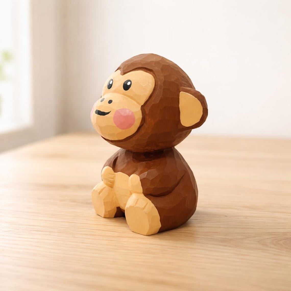 Wooden Monkey Figurine for Desk Decor