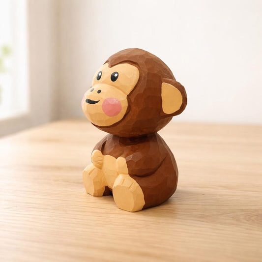 Wooden Monkey Figurine for Desk Decor