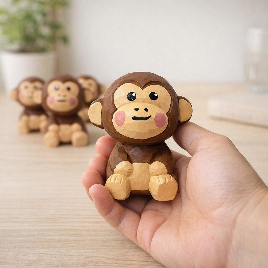 Wooden Monkey Figurine for Desk Decor
